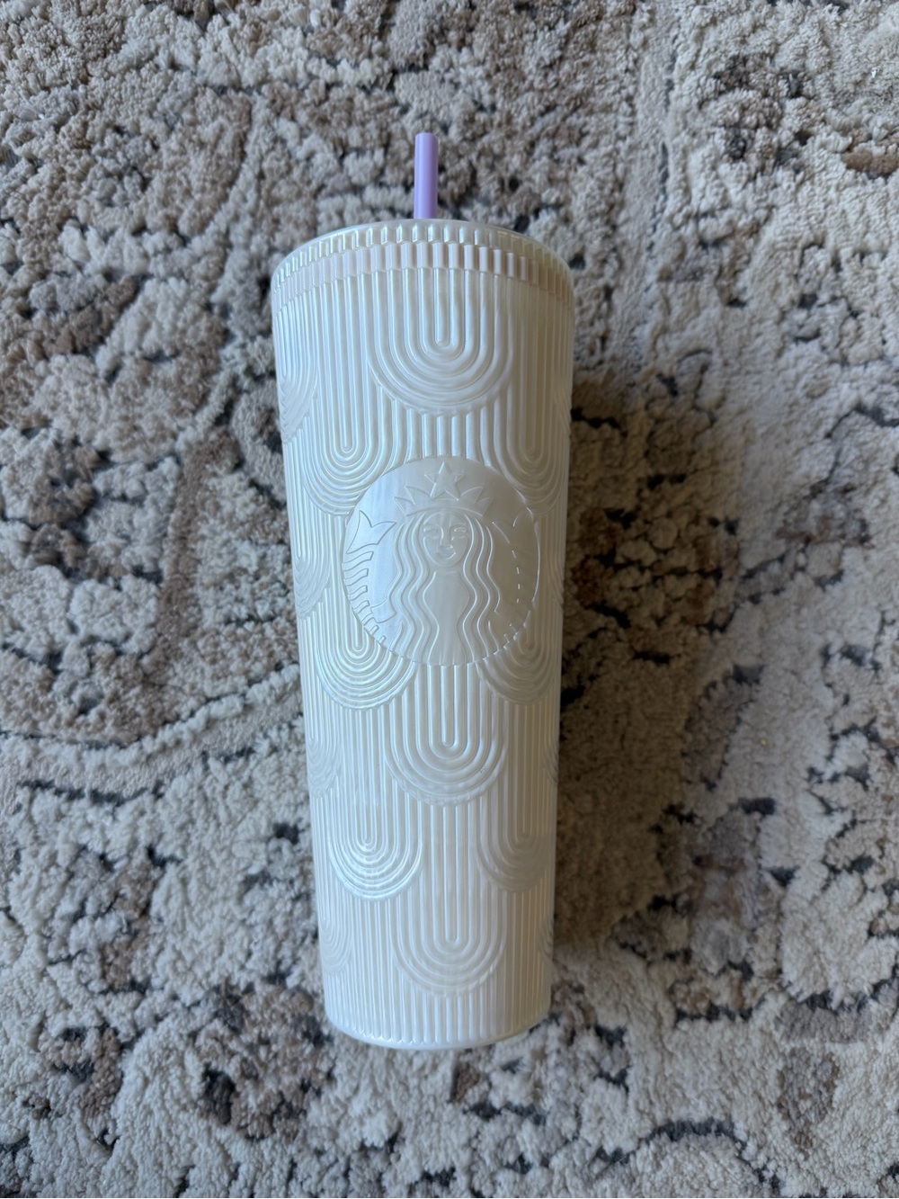 Starbucks Cream Textured Tumbler with Lavender Straw